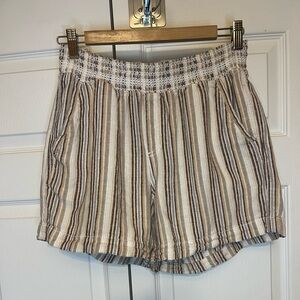 Briggs Linen Blend Shorts Tan Beige Cream Stripes Size M